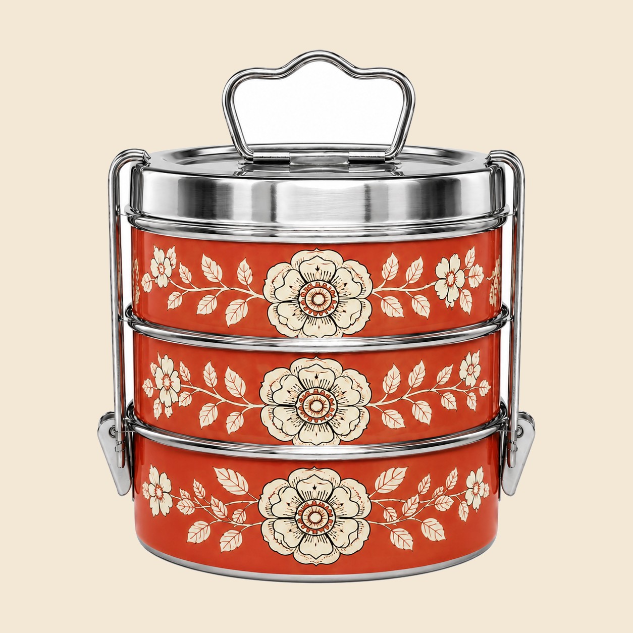 KI-HTW-43 ENAMEL STAINLESS STEEL CLIP TIFFIN BOX