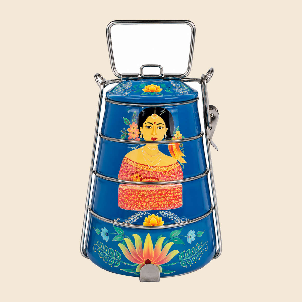 KI-HTW-38 STAINLESS STEEL ENAMEL PRINTED TIFFIN BOX