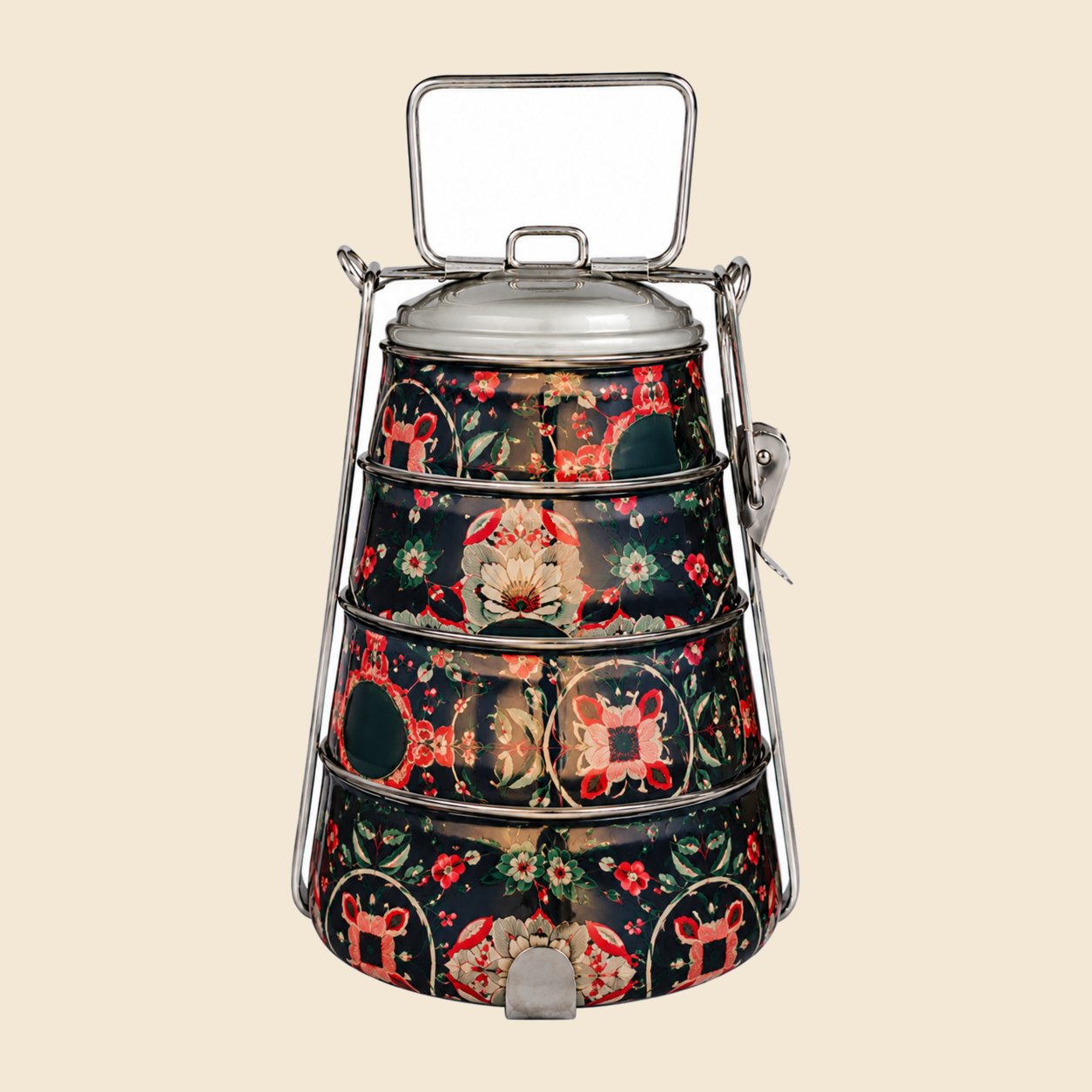 KI-HTW-39 STAINLESS STEEL ENAMEL PRINTED TIFFIN BOX