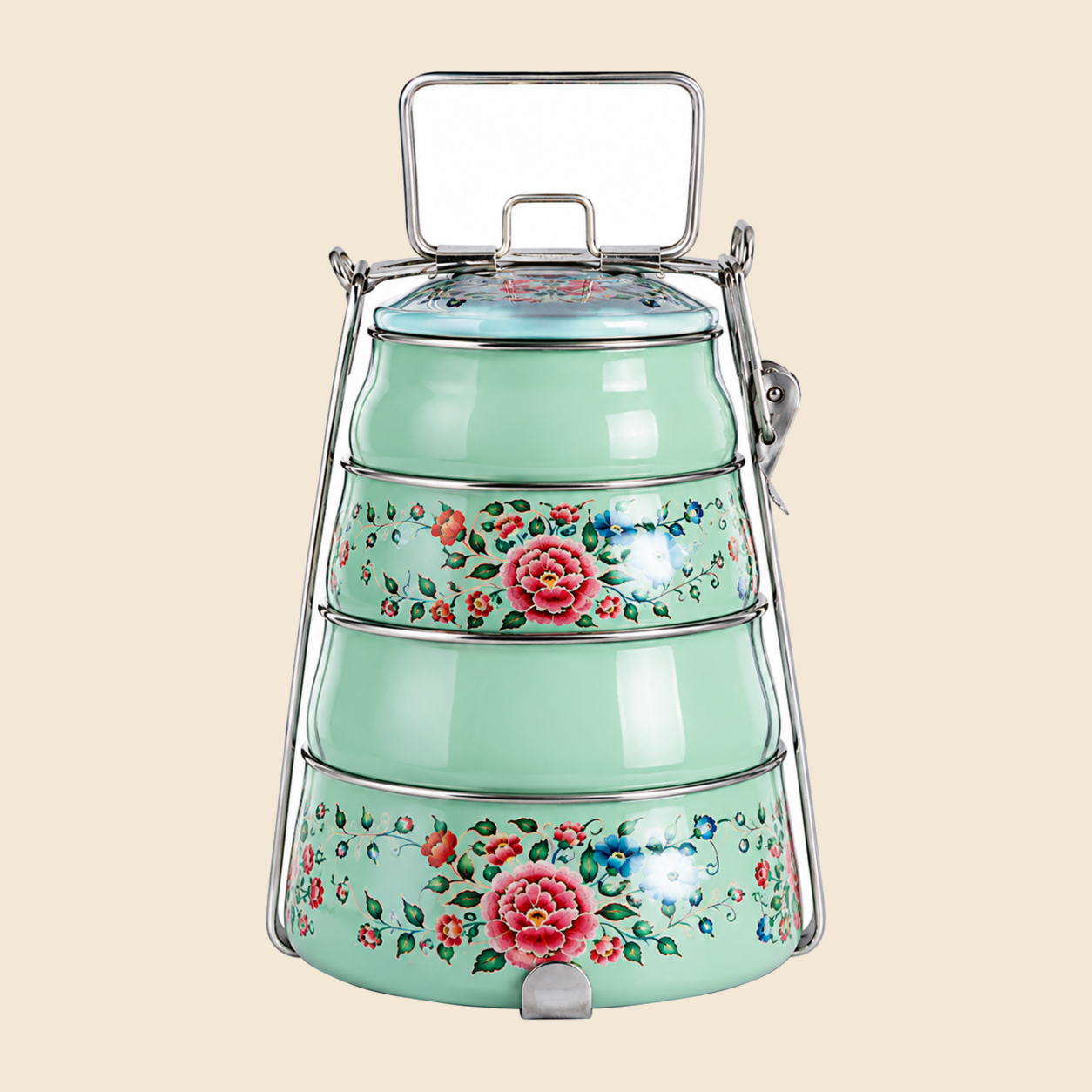 KI-HTW-37 STAINLESS STEEL ENAMEL PRINTED TIFFIN BOX