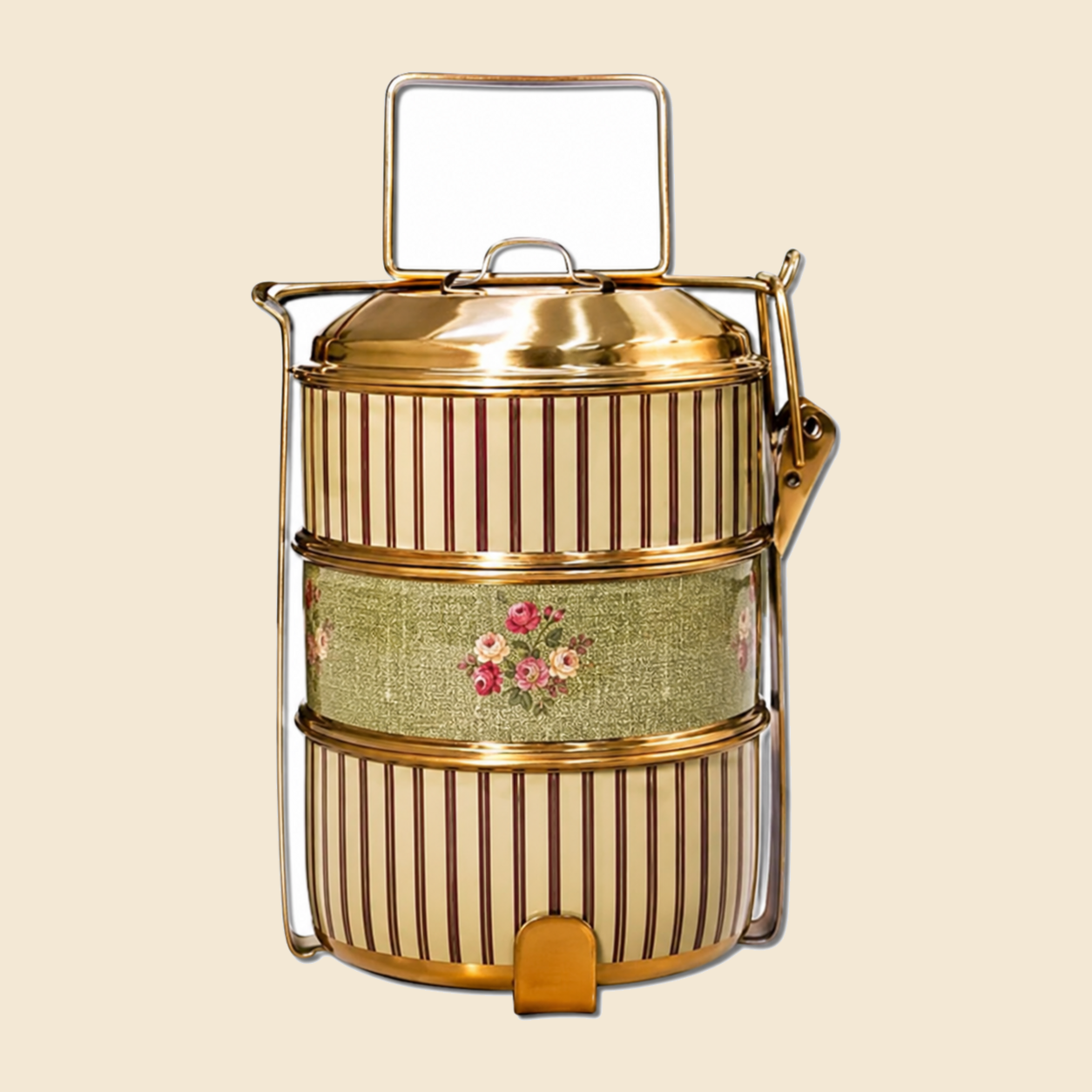 KI-HTW-57 STEEL ENAMAL PRINTED 3 TIER TIFFIN 12X12X31.2 CM image 2
