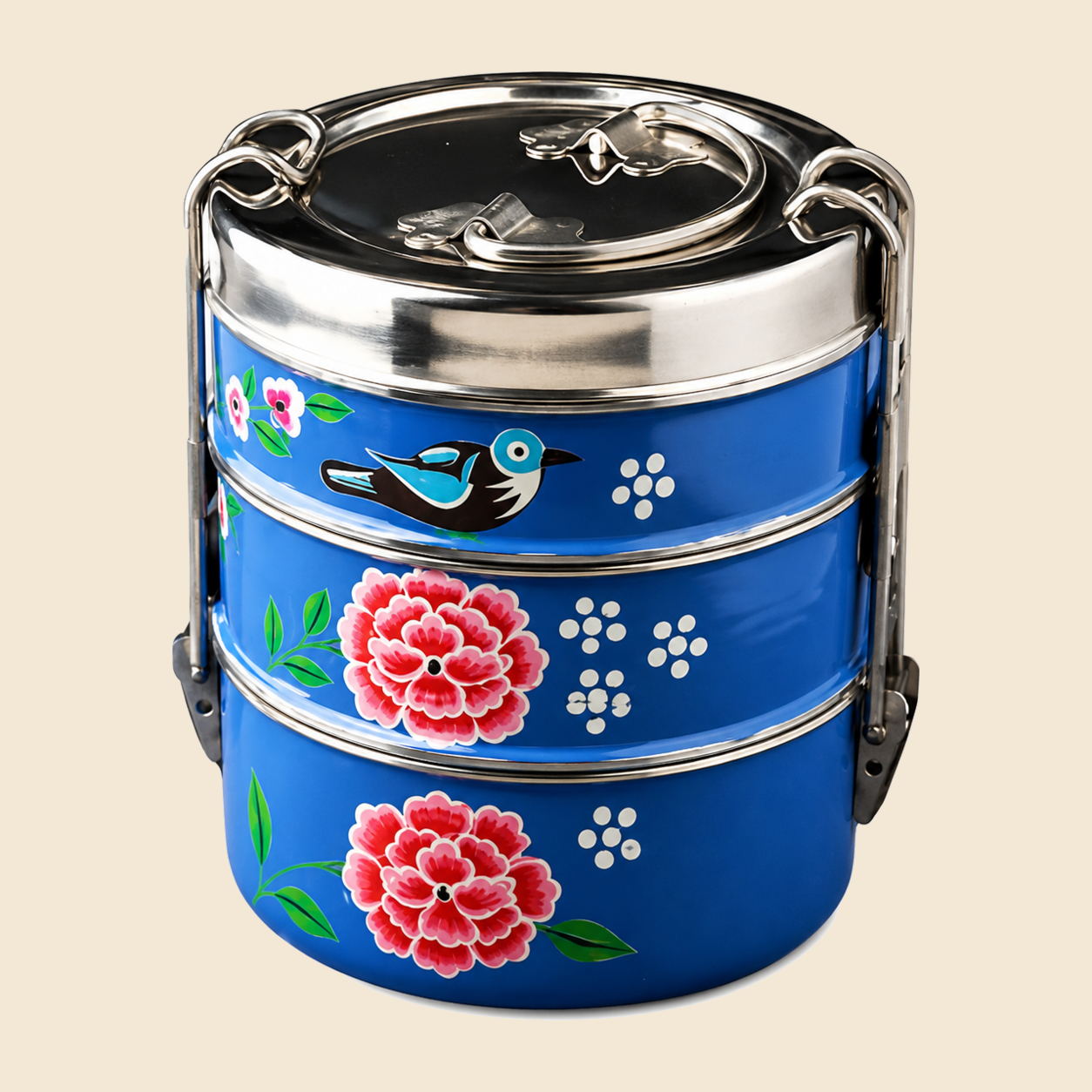 KI-HTW-44 ENAMEL STAINLESS STEEL CLIP TIFFIN BOX image 2