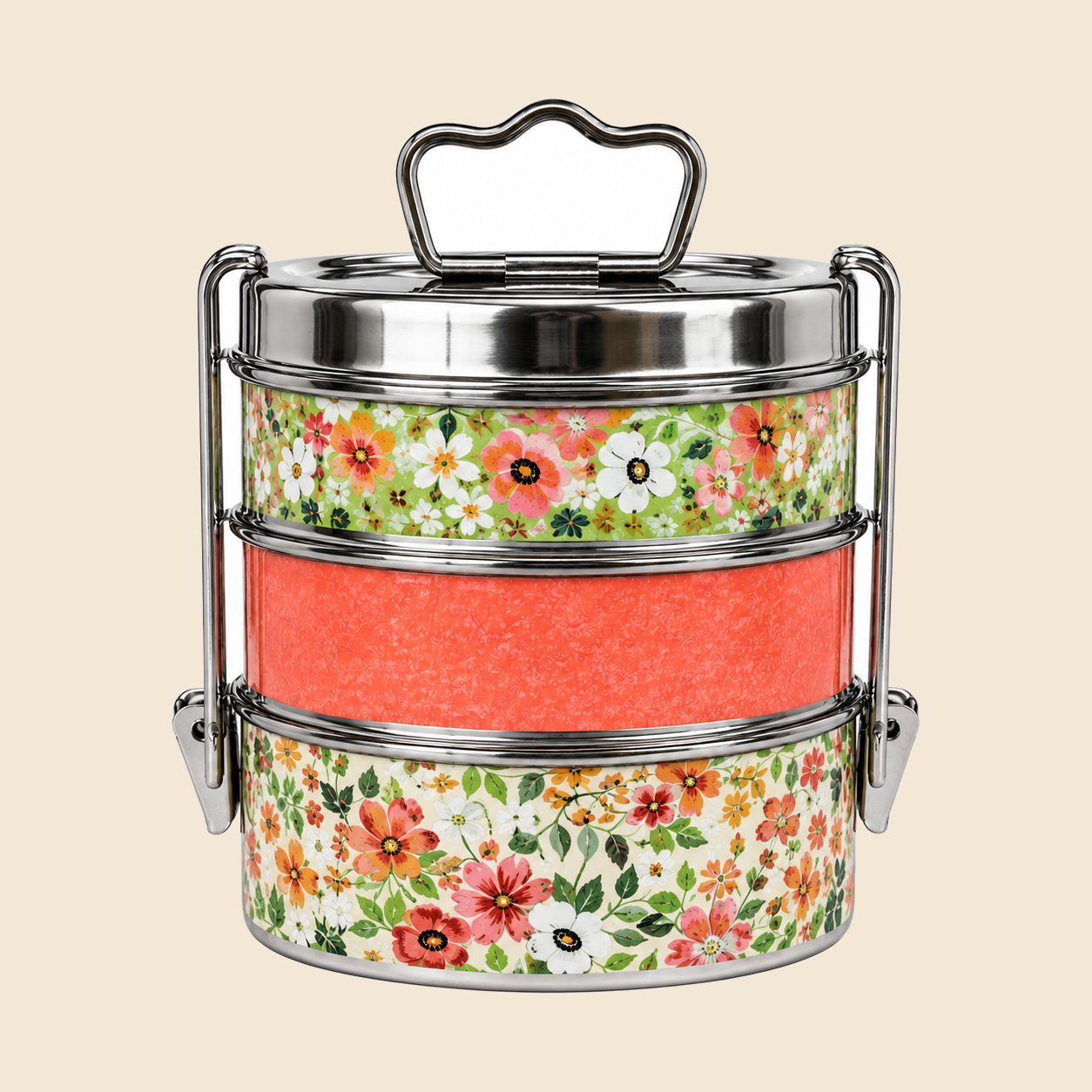 KI-HTW-47 ENAMEL STAINLESS STEEL CLIP TIFFIN BOX image 2