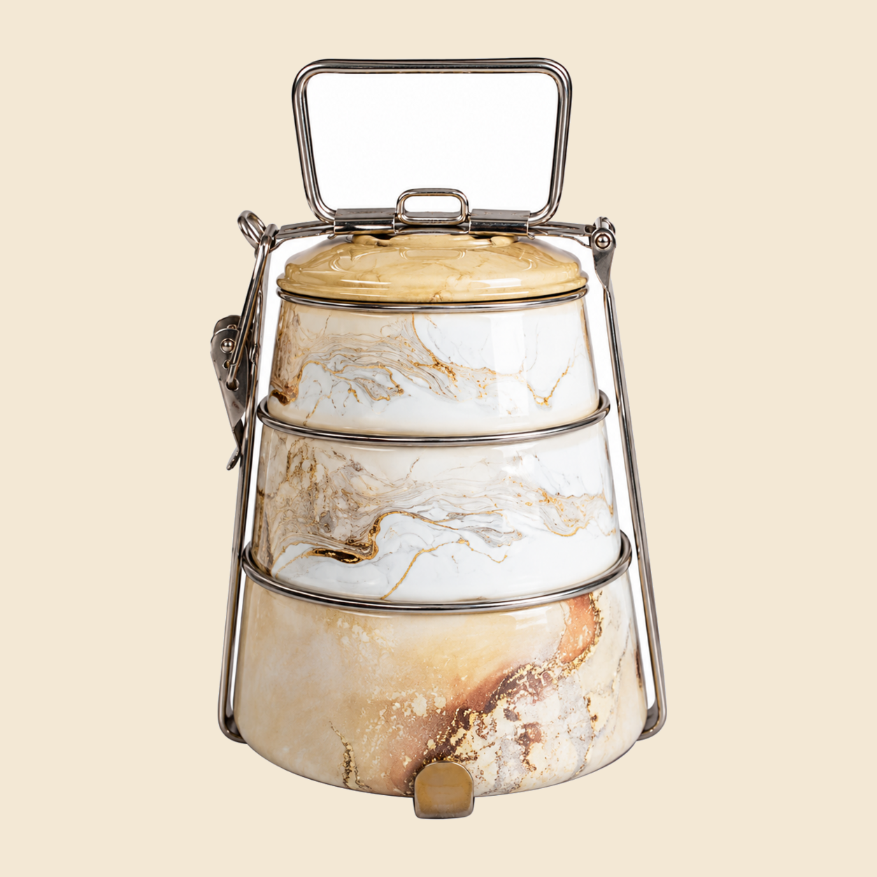 KI-HTW-34 STAINLESS STEEL ENAMEL PRINTED TIFFIN BOX