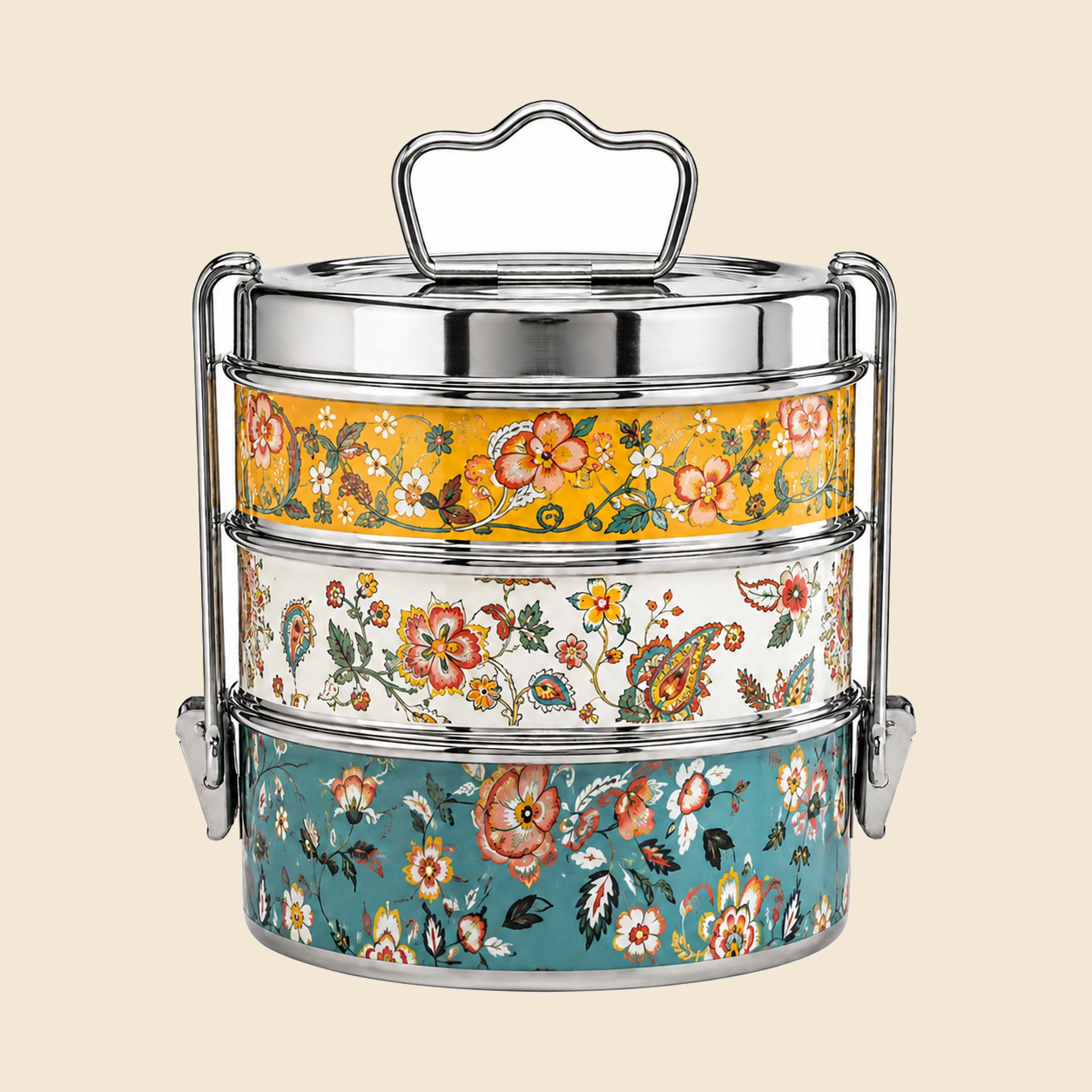 KI-HTW-45 ENAMEL STAINLESS STEEL CLIP TIFFIN BOX