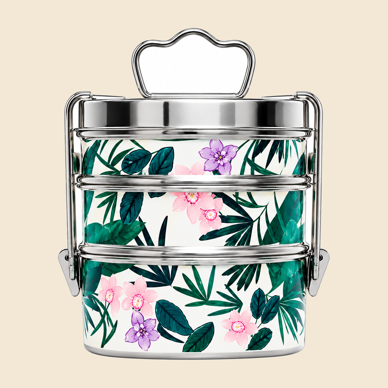 KI-HTW-41 ENAMEL STAINLESS STEEL CLIP TIFFIN BOX